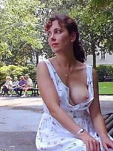 Skinny MILFs show off in public photo 6