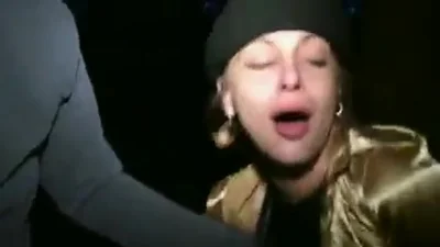 After the club, a charming slut fucks with two guys outdoors